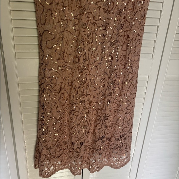 David's bridal rose gold lace sequin mother of the bride dress